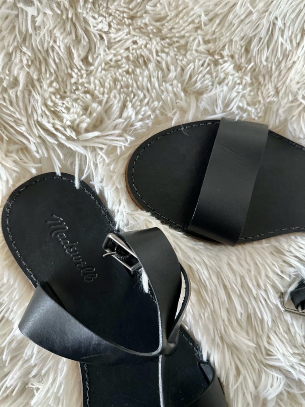 Madewell Black Leather Slide Sandals
